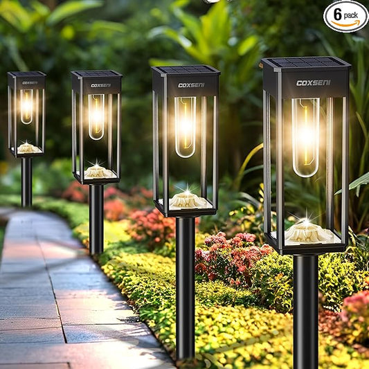 Solar Pathway Lights Outdoor IP65 Waterproof, 6 Pack 3000K LED Auto On/Off Walkway Landscape Light for Yard Lawn Garden Patio Driveway Outside Decor, Warm White