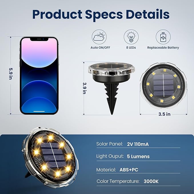 SOLPEX Solar Ground Lights 20 Pack, Solar Pathway Lights Outdoor Waterproof, Landscape Lighting for Garden, Walkway, Driveway, Yard, Deck, Patio, Swimming Pool (Warm White)