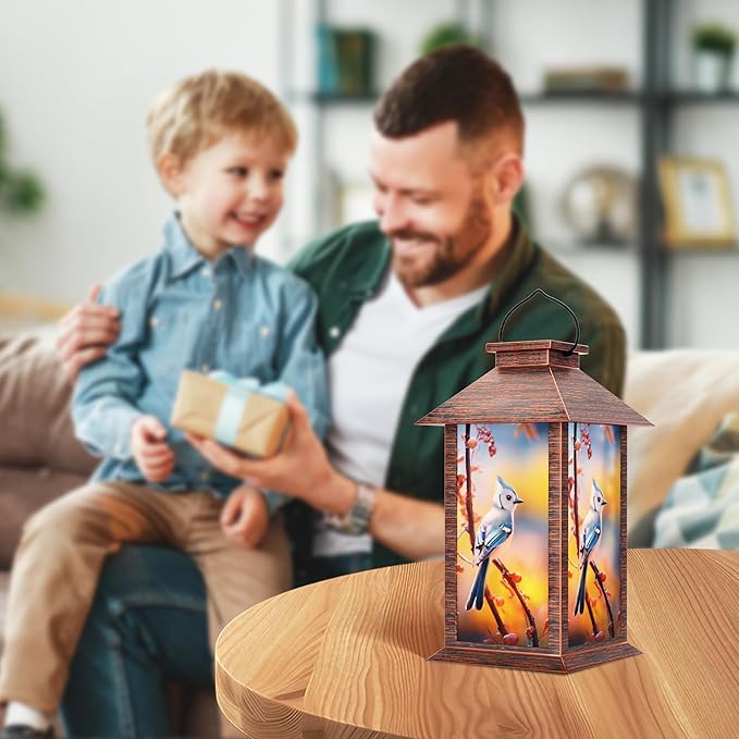 Solar Lanterns Outdoor, Waterproof Blue Jay Garden Hanging Lanterns with LED Flickering Flameless Candles for Mom Grandma Women Lantern Decorative Outdoor for Christmas, Yard, Garden Decor