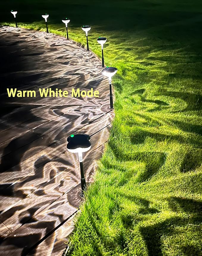 SFV 6 Pack Solar Pathway Lights Outdoor, Multicolor & Warm White Mode, Four-Leaf Clover, IP65 Waterproof, Auto On/Off, 1000mAh Landscape Lighting for Garden Yard Lawn Landscape
