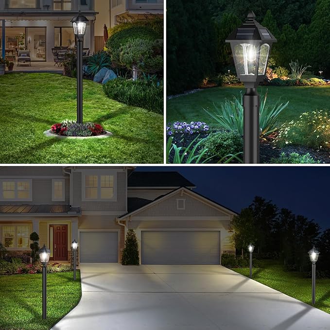 Solar Post Lights Outdoor, Aluminium Solar Lamp Post Light with Pier Mount Base, Outside Decor for Yard Garden Pole Pillar, 100 Lumens (Cool White) ﻿