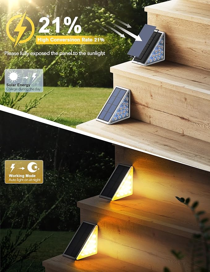 12-Pack Solar Fence Step Lights, Warm White Waterproof