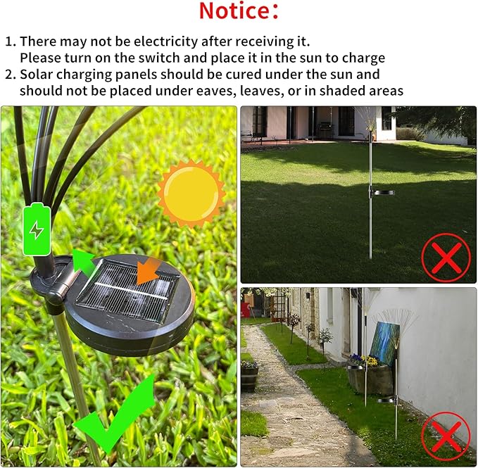 JJGoo Solar Firework Lights, 2 Pack 120 LEDs 2 Lighting Modes Solar Garden Lights Outdoor Waterproof for Yard Patio Walkway Pathway Party Wedding Christmas Decorative- Cool White