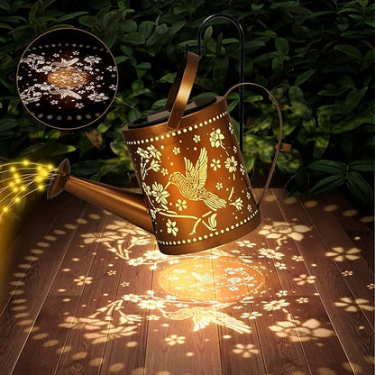 Hummingbird Outdoor Hanging Solar Lantern Waterproof Metal Openwork Hummingbird Watering Can Landscape Lights with Shepherd Hook for Porch Lawn Driveway Backyard Pathway Gifts for Women Mom Grandma