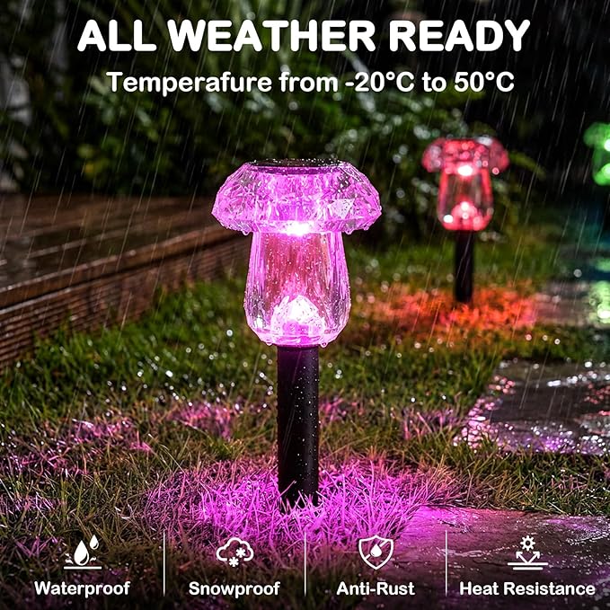Solar Pathway Lights Outdoor 8 Pack Mushroom Garden Lights Waterproof Solar Powered Yard Lighting for Landscape, Driveway, Path, Walkway, Patio, Outside Garden Decorations, Color Changing