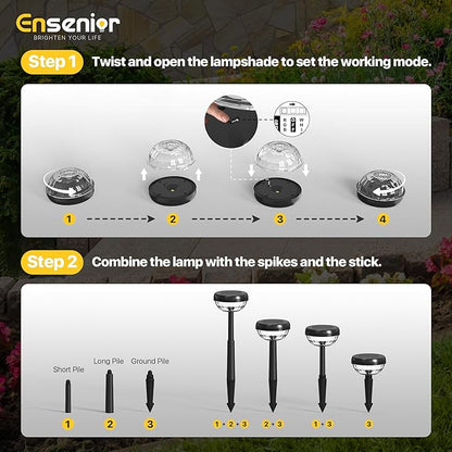 Ensenior Solar Pathway Lights IP65 Waterproof, RGB Color Changing & 6500K Cool White, 8-16Hr Runtime, Flower Pattern Garden Lights for Walkway Porch Yard - 10 Pack
