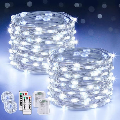 2-Pack Outdoor String Lights, 66ft White Waterproof LED