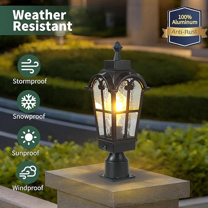 Motion Sensor Outdoor Post Lights Waterproof Dawn to Dusk Sensor Post Light Fixture Outdoor Anti-Rust Waterproof Exterior Lamp Post Lighting for Yard Pathway Driveway Fence -2 Pack