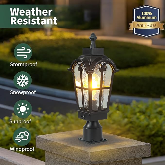 Motion Sensor Outdoor Post Lights Waterproof Dawn to Dusk Sensor Post Light Fixture Outdoor Anti-Rust Waterproof Exterior Lamp Post Lighting for Front Door Yard Pathway Driveway Fence