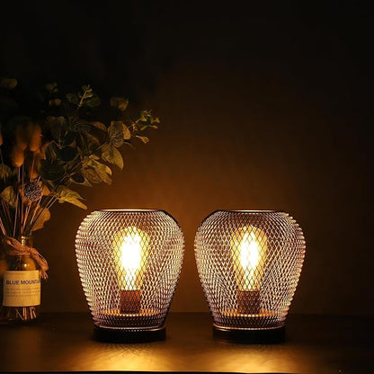 JHY DESIGN Set of 2 Metal Cage LED Lantern Battery Powered Lamp Cordless Accent Light with LED Edsion Style Bulb Great for Weddings Patio Events for Indoors Outdoors（Diamond Shape