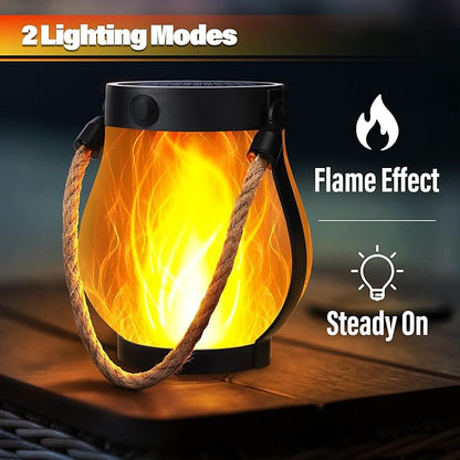 Solar Flame Lantern Hanging Outdoor Waterproof - 2 Pack Flame Lanterns with Dual Charging Modes of Solar & USB for Garden or Yard Christmas Decorations (Warm White - 2 Pack)