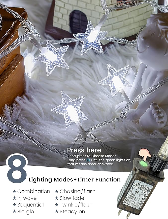 Christmas Fairy Lights, 33ft 100 LED Battery Twinkle Lights