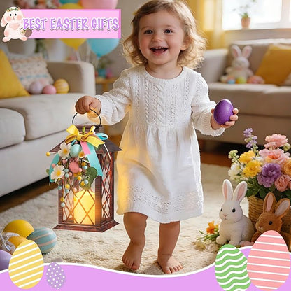 Easter Solar Lanterns Outdoor, Waterproof Garden Hanging Lanterns, 13" Outdoor Decorative Lantern with LED Flickering Flameless Candles, Easter Lantern for Porch, Yard,Patio Decor
