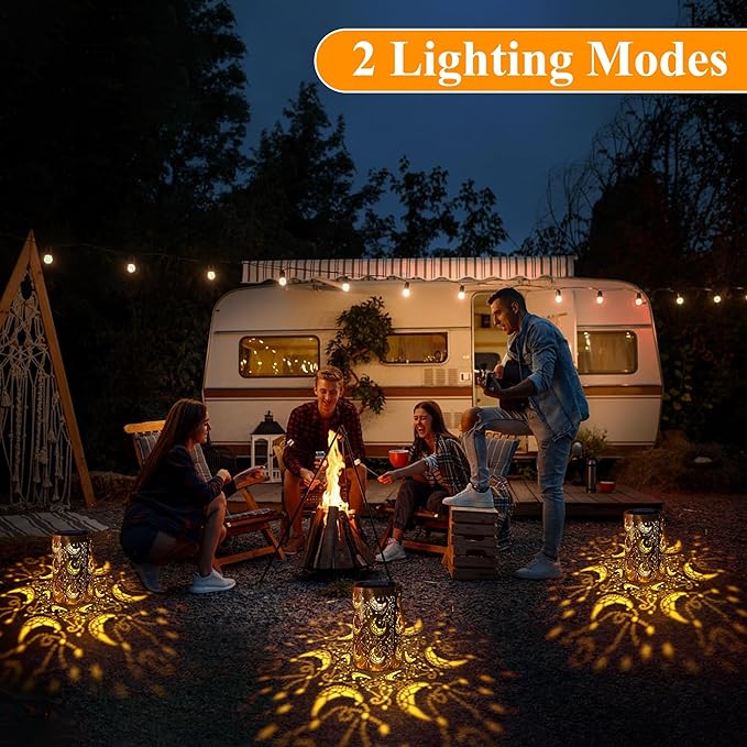 Toodour Solar Lantern Outdoor, Hanging Solar Outdoor Lights Garden Decor, Waterproof Hollow Out Retro Metal Moon Decorative Lights for Patio, Balcony, Yard, Walkway, Landscape, Outdoor Decor