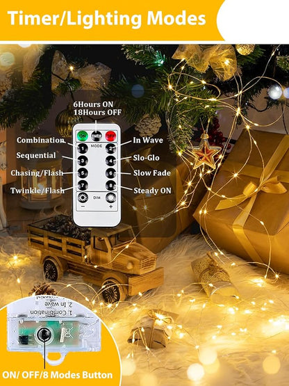 3 Pack 60LED Christmas Battery Operated Fairy Lights with Remote, 8 Modes String Lights with Timer, Dimmable, Memory Function, Waterproof Twinkle Lights for Outdoor Indoor Christmas Decor(Warm White)