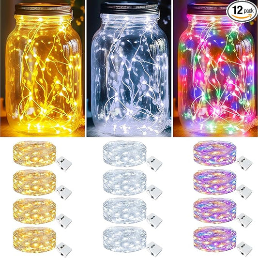 12-Pack 20 LED Christmas Twinkle Lights, 7ft Waterproof for Porch