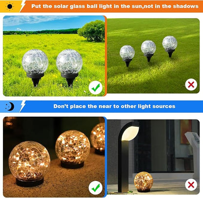 Solar Globe Lights Outdoor Waterproof-Solar Balls-Solar Garden Lights-Orbs for Outside 6 Pack Cracked Glass Ball for Lawn Patio Yard Backyard Decorations