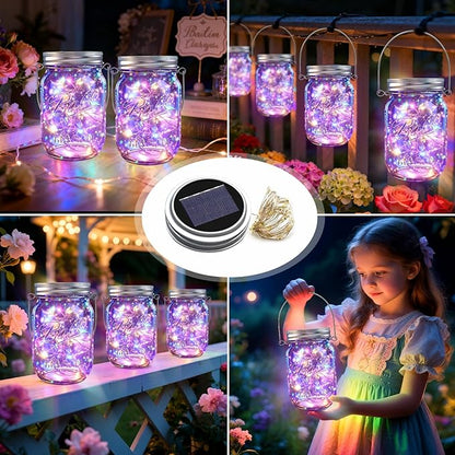 ZNYCYE Solar Mason Jar Lights, 12 Pack 30 LED Firefly Fairy String Lights, Waterproof Outdoor Solar Mason Jar Lid Lights with Hangers(NO Jars) for Patio Garden Yard Wedding Decoration - Multicolor
