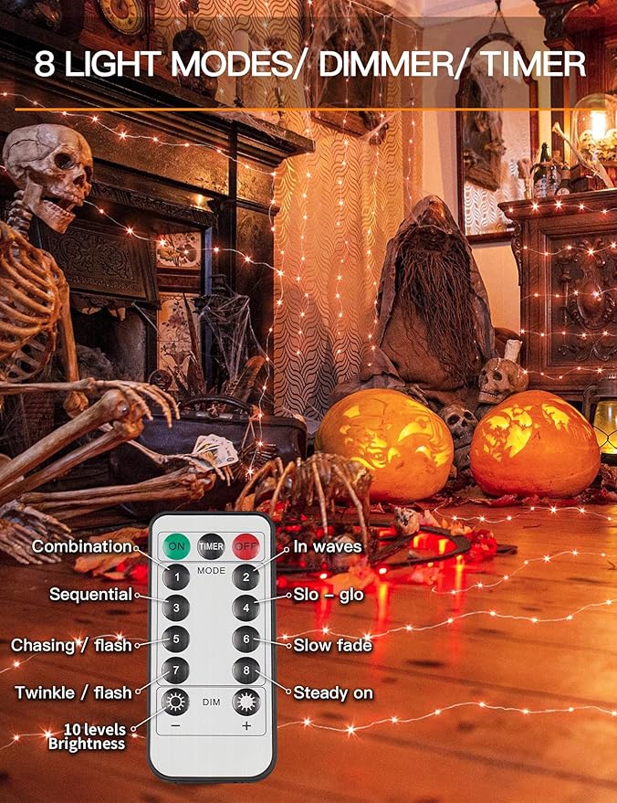 100 LED Halloween Twinkle Lights, 33ft Waterproof for Porch