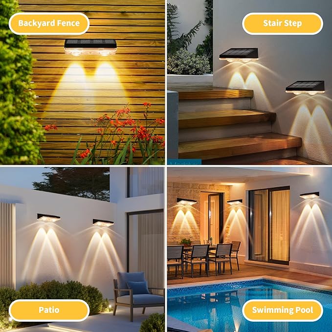 Solar Fence Lights Outdoor 8 Pack – Warm White with IP65 Waterproof Solar Deck Lights, 3000K Soft Ambient Glow for Fence Post, Backyard, Patio, Pathway – 12+ Hour Runtime, No Wiring, Auto On/Off