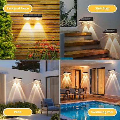 Solar Fence Lights Outdoor 2 Pack – Warm White with IP65 Waterproof Solar Deck Lights, 3000K Soft Ambient Glow for Fence Post, Backyard, Patio, Pathway – 12+ Hour Runtime, No Wiring, Auto On/Off