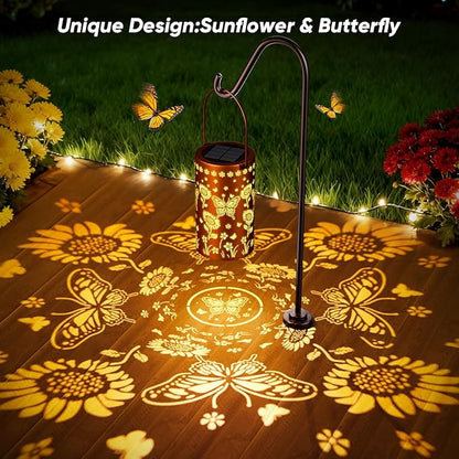Solar Lanterns Outdoor Waterproof - Decorative Shadow Lantern with Sunflower Butterfly Pattern Design for Garden Patio Yard, Womens Gifts for Homeowners and Couples - 2 Pack