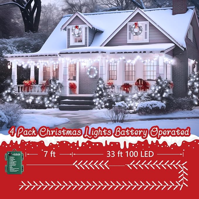 Christmas Fairy Lights 4-Pack, 132ft 400 LED Battery Twinkle Lights