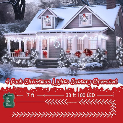 Christmas Fairy Lights 4-Pack, 132ft 400 LED Battery Twinkle Lights