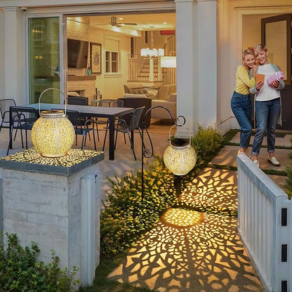 TAKE ME 2 Packs Solar Lanterns Lights Outdoor Waterproof Garden Laterns Metal Retro Lights for Christmas Gifts Mom Wife Grandma Birthday Gifts (White Set of 2)