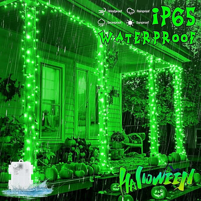 String Lights Outdoor Waterproof 9.8ft 30 LED, Green Battery Operated Halloween Lights with Timer Clear Wire for Indoor & Outdoor Christmas Halloween St.Patric Decorations Garland Party Garden 2 Packs