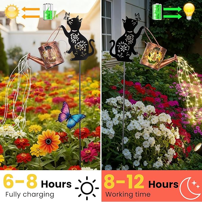 Cat Solar Watering Can Lights,Outdoor Hanging Solar Lights Lantern,Gifts for Mom Women Birthday Mother's Day,Garden Waterproof Garden Decor Outside Patio Yard Pathway Backyard