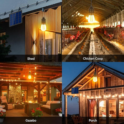 Solar Light Bulb Dusk to Dawn Solar Lights Indoor Waterproof 3000K with Cable 9.8FT Portable Hanging Pendant for Replacement DIY, Chicken Coop, Outdoor 2 Pack