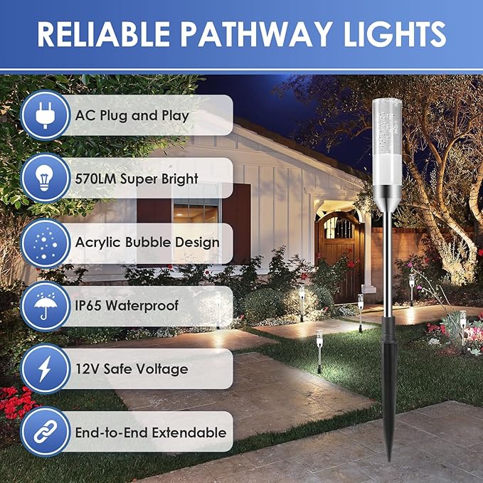 6-Pack Solar Pathway Lights, IP65 Waterproof LED Walkway Lights