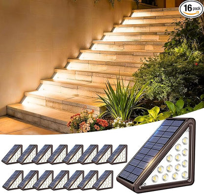 Brown Solar Step Light Outdoor Stair Lights, Deck Lights Outdoor Powered IP65 Waterproof, 3000K Warm White Solar Outdoor Step Light, Decor for Stair, Deck, Step,Porch and Outside Patio,16 Pack