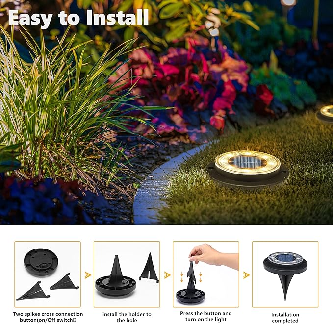 Flacchi Solar Lights Outdoor - Solar Powered Ground Lights Outdoor Solar Disk Light Waterproof Landscape Light for Patio Yard Pathway Walkway Driveway (Warm White, 12 Pack)