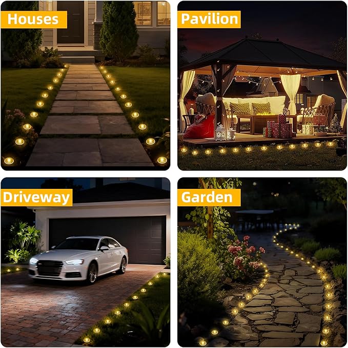 30 LED Solar Ground Lights Outdoor, Waterproof Solar Pathway Lights, LED Landscape Lighting for Garden, Patio, Driveway, Walkway -Warm White