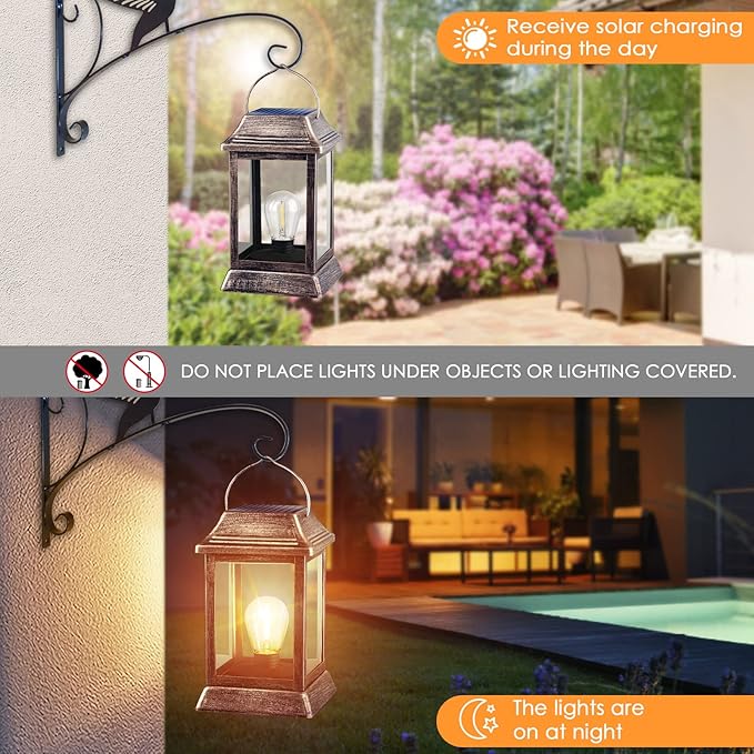 UBright Metal Solar Lantern Lights Outdoor Waterproof Hanging Solar Lights for Outside Garden Lights for Patio Yard LED Bulb 2 Pack