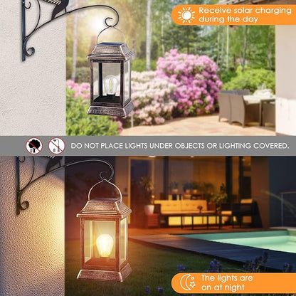UBright Metal Solar Lantern Lights Outdoor Waterproof Hanging Solar Lights for Outside Garden Lights for Patio Yard LED Bulb 2 Pack