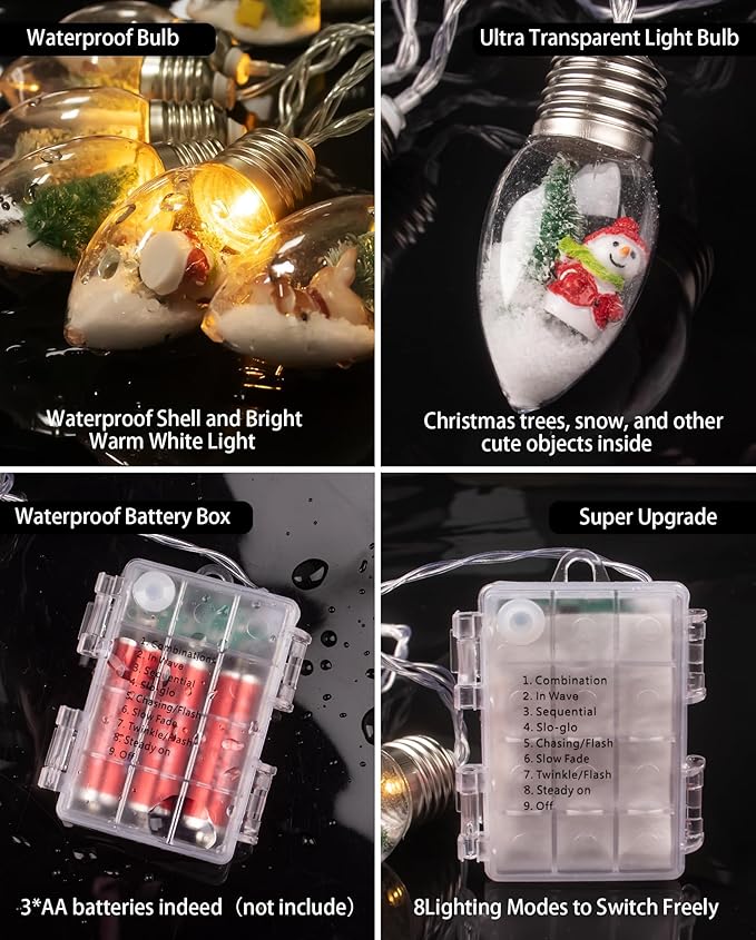 Christmas Patio String Lights, 6ft 10 LED Waterproof