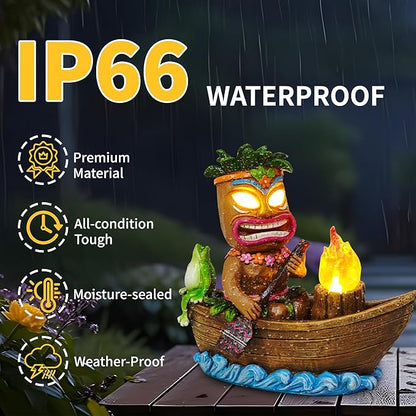 Solar Tiki Outdoor Statues: Funny Tiki Bar Decor with Solar Light Outside Decoration for Lawn Yard Patio Garden Gifts for Housewarming (Boating)