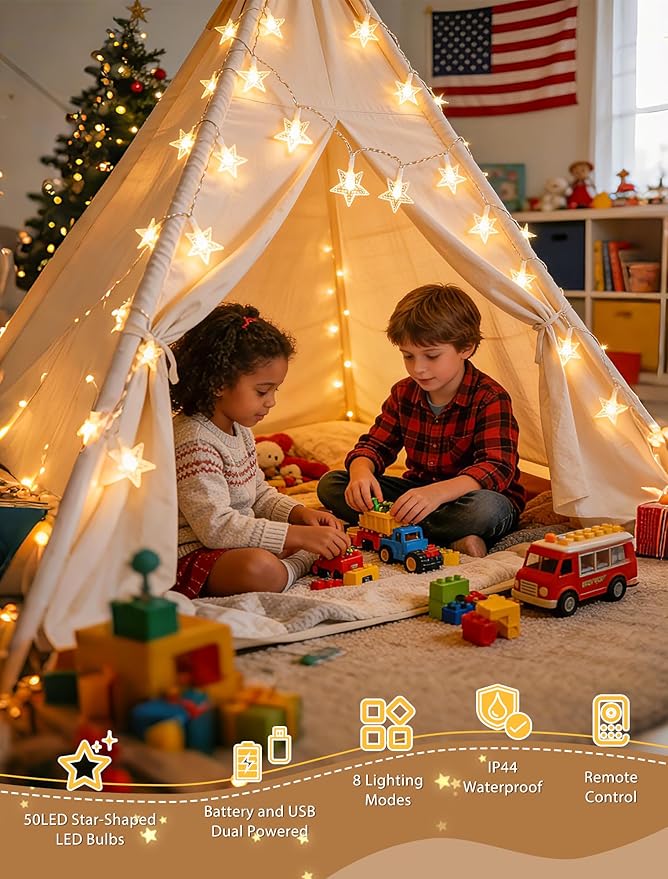Christmas String Lights, 4ft 50 LED Waterproof Twinkle Lights