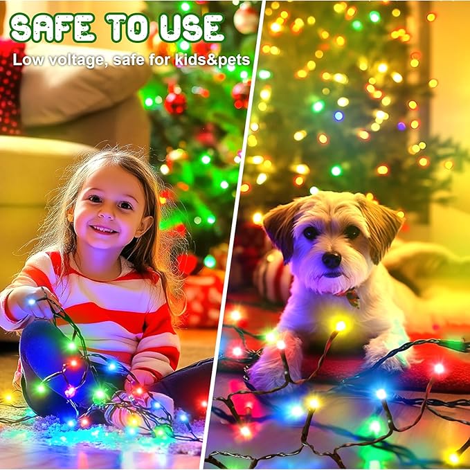 Christmas Lights Outdoor Battery Operated String Lights Total 100LED 33Ft with Timer 8 Modes 16.4Ft*2 Waterproof Outdoor Indoor for Christmas Decor, Multicolor, 2-Pack