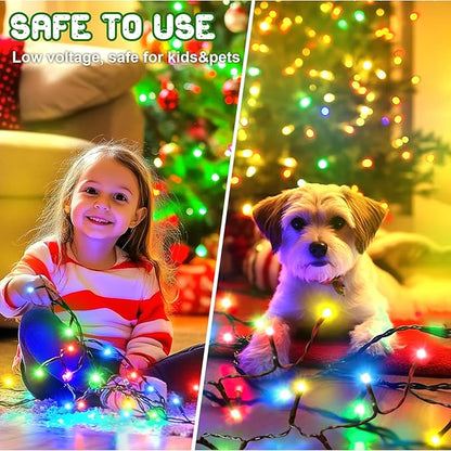 Christmas Lights Outdoor Battery Operated String Lights Total 100LED 33Ft with Timer 8 Modes 16.4Ft*2 Waterproof Outdoor Indoor for Christmas Decor, Multicolor, 2-Pack