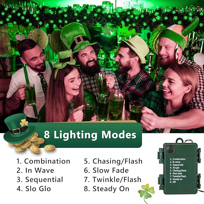 8ft Green String Lights for Patio, Waterproof LED