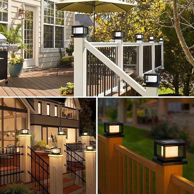 Mlambert 4 Pack Solar Post Lights Outdoor, Waterproof Fence Cap for Deck, 4x4 6x6 Wooden Vinyl Outdoor Lights with Shinning Effect, Black