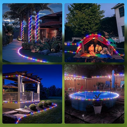 ICRGB Solar Rope Lights Outdoor, 132FT 400 LED Solar Rope Lights,IP67 Waterproof, 8 Modes, Outdoor Patio Porch Tree Wedding Christmas Pool Garden Decorative (Multi-Colored)