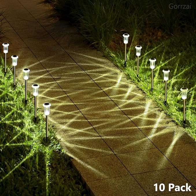 15-Pack Warm White Solar Path Lights, Outdoor Yard LED