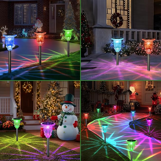 Solar Pathway Lights Outdoor 4 Pack, 10 Modes RGB Color Changing & White Solar Garden Lights, 17.5" IP65 Waterproof Glass Stainless Steel Solar Powered Landscape Lights for Yard Walkway Driveway Patio