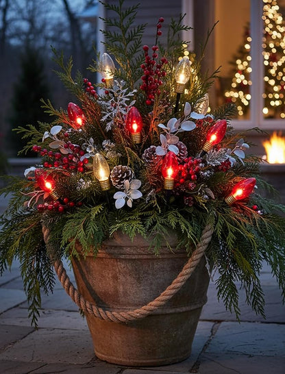 2 Pack Jumbo Red and White C9 Christmas Pathway Lights, 14ft Outdoor Decorative Lights with Energy-Efficient LED Bulbs, Waterproof for Yard, Garden, Porch, and Walkway - UL Listed