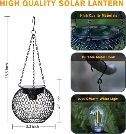 2 Pack Hanging Solar Lanterns Outdoor Waterproof, Gifts for Women Mom Grandma, Brighter Metal Solar Hanging Lanterns, Outdoor Decorative Light for Patio, Lawn, Pathway, Garden Decor